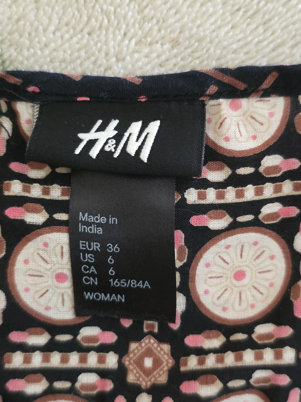 * H&M Boho cotton tunic blouse W geometric print and tie detail, Babydoll Flowy - Picture 6 of 8